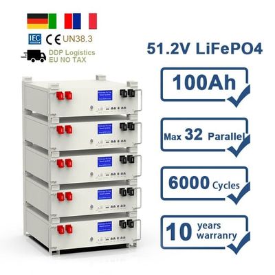 10 Jahre Garantie 51.2V 5Kwh Wiederaufladbare Lithium-Ionen-Pack 100Ah LiFePO4 Batterie
